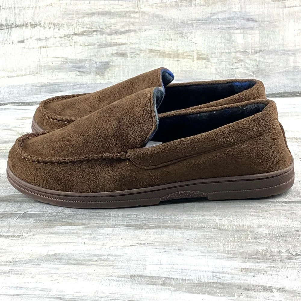 Men’s Moccasin Slipper House Shoe Indoor Outdoor Foam Hard Sole Cozy Loafer - Picture 6 of 16